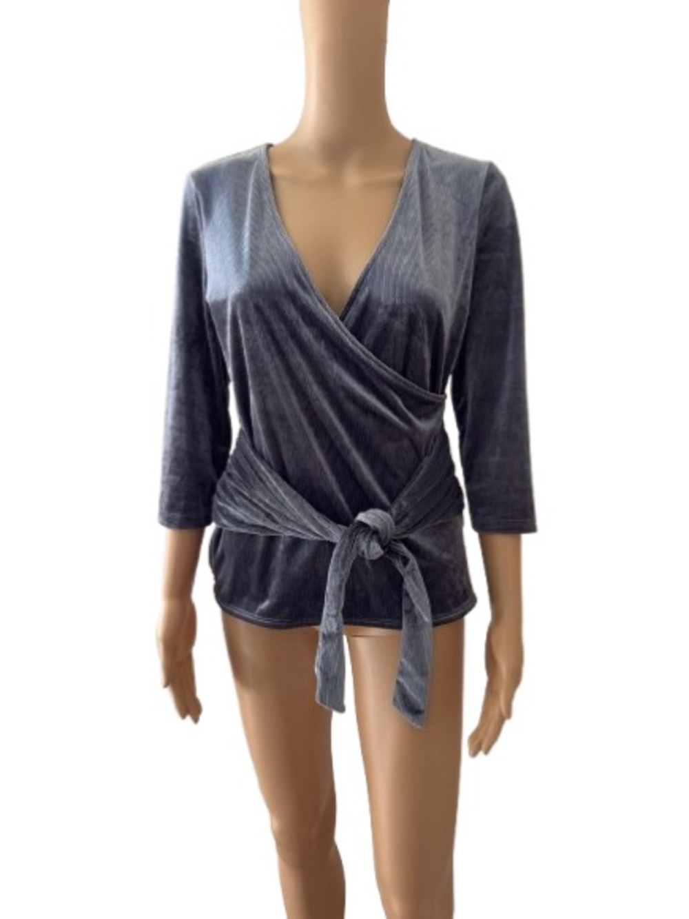 Express One Eleven Women's Velvet Wrap Top with Waist Tie Gray Size Medium